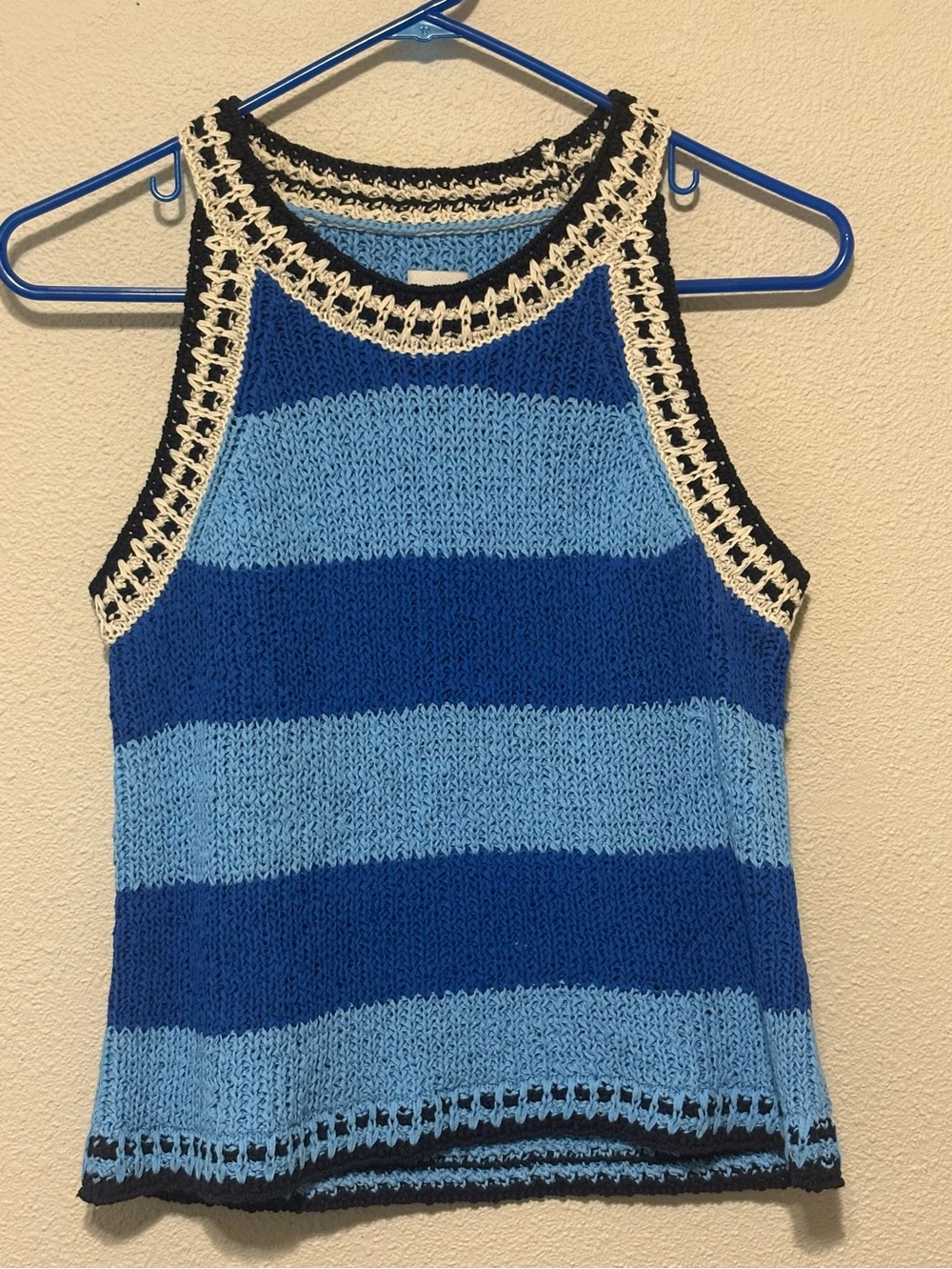 NIC+ZOE Blue Striped Knit Tank with Cream Trim